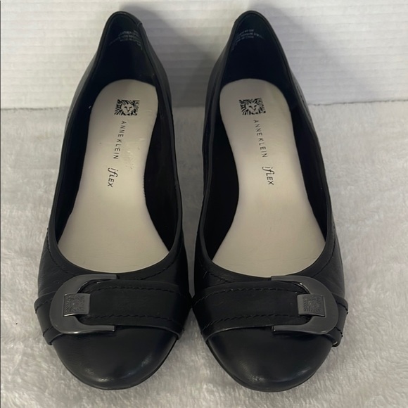 Anne Klein Black Flats with Textured Fabric and Bow Accent - Picture 1 of 8